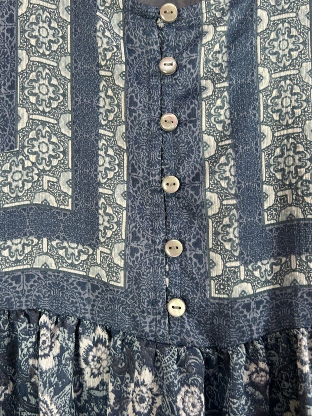 Lucky Brand Womens Blue Floral Boho Sheer Long Sleeve Tunic Top Medium Casual - Picture 2 of 8